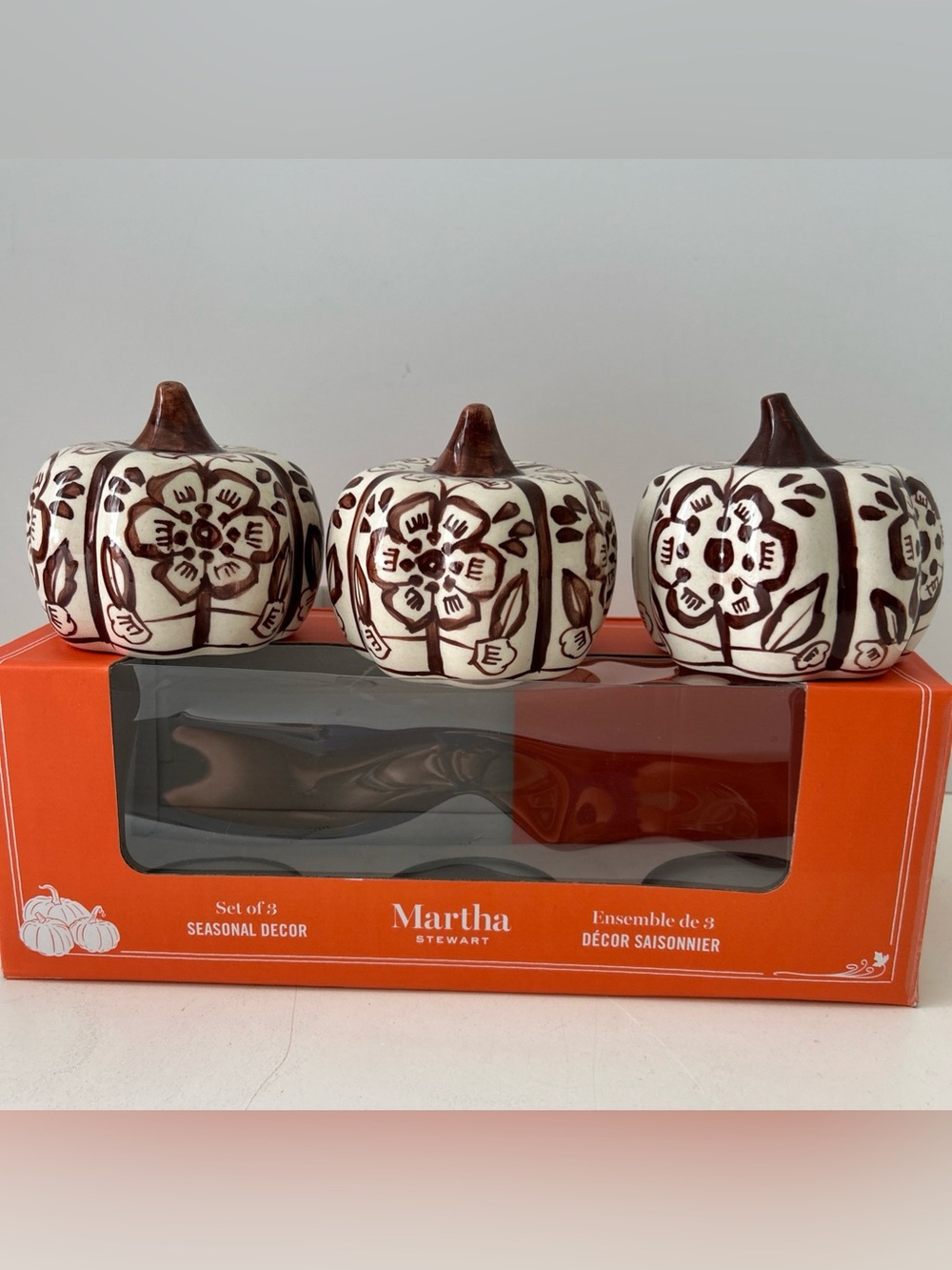 Martha Stewart Thanksgiving Pumpkins Brown Floral Ceramic Fall Home Accent Decor